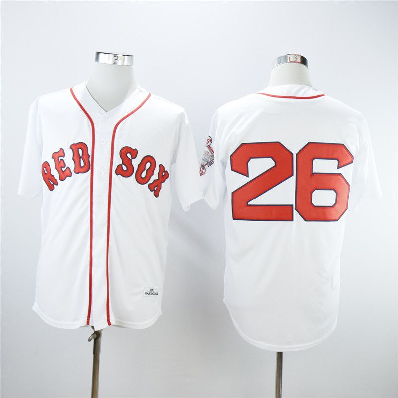 Men Boston Red Sox #26 Boggs White Throwback MLB Jerseys